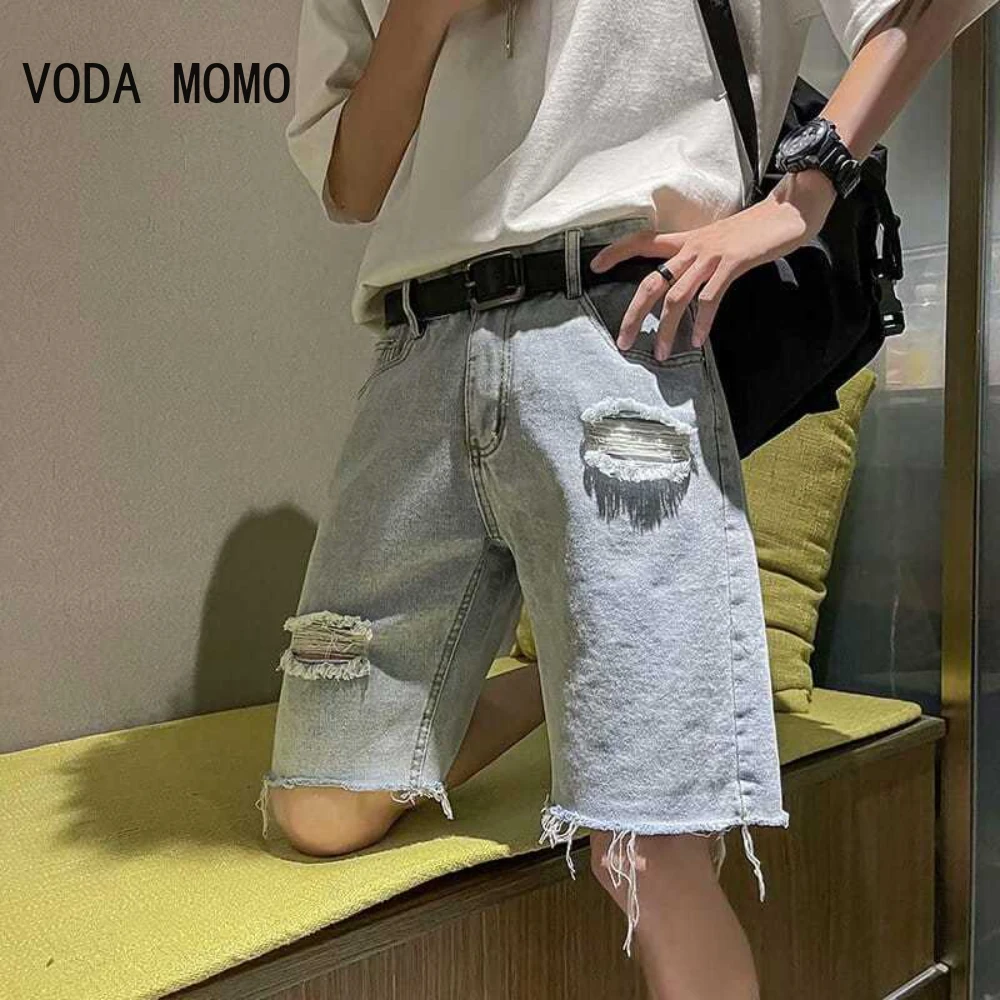 2022 Jeans Corti Elasticizzati Da Uomo Nuovi Estivi Strappati Moda Casual Slim Fit Pantaloncini Di Jeans Elastici Di Alta Qualità Jeans Da Uomo In Dif