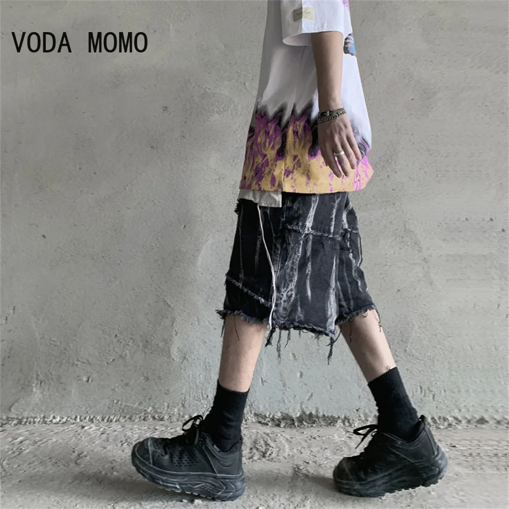 Lavaggio Retrò E Fare Vecchi Pantaloncini In Denim Strappati Da Uomo Casual Larghi Grandi Fori Maschili Pantaloncini Corti Hip Hop Al Ginocchio