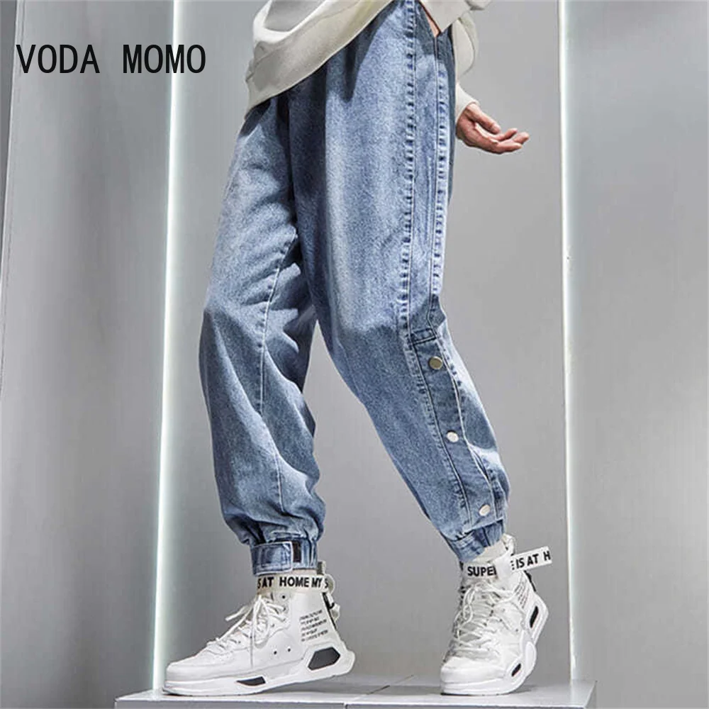 Ripped Jeans Men'S Ankle-Length Hip Hop Pants Loose Korean Clothes Casual Joggers Trousers Streetwear Male Letter Print Pants