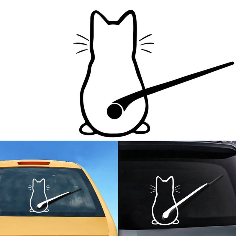 Cat Car Tickers Funny Cat Rear Window Tergicristallo Decalcomanie Impermeabile Cat Waving Tail Stickers Decalcomanie Per Parabrezza