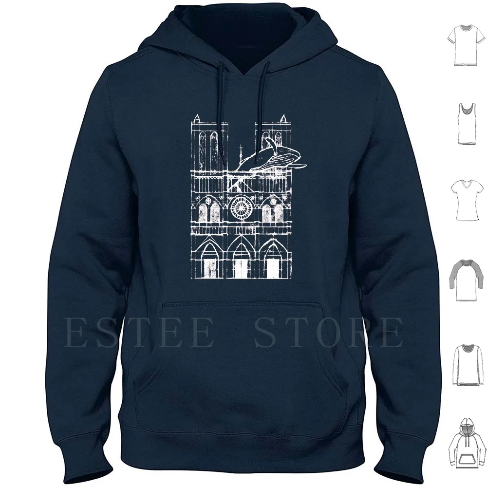 Humpback Of Notre Dame Sketch Felpe Con Cappuccio Manica Lunga Notre Dame Gobbo Gobbo Di Notre Dame Whale Pun Comic
