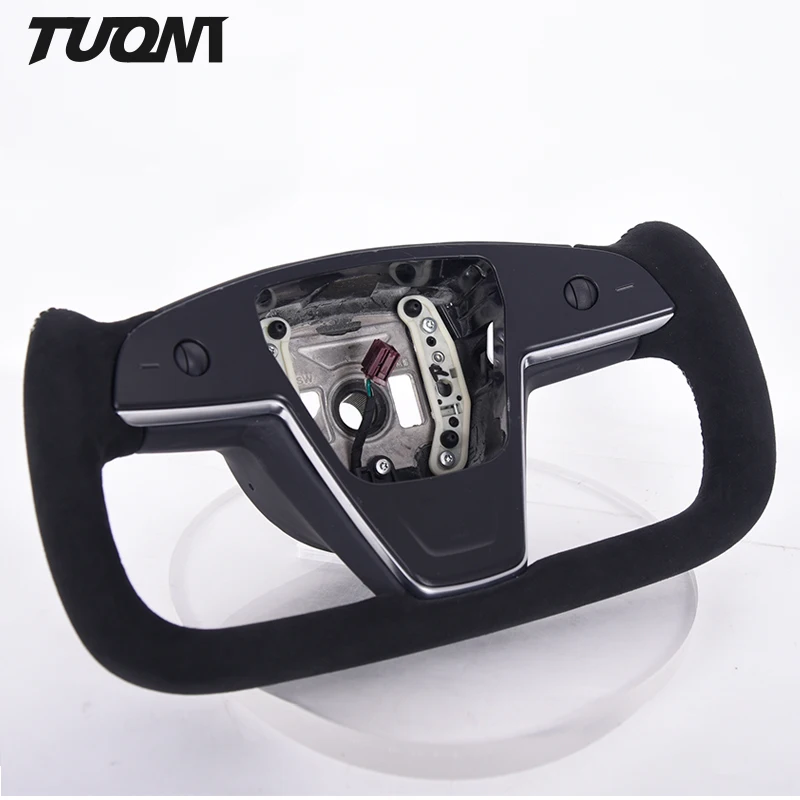 Nuovo Per Tesla Model X Model S Yoke Plaid Full Black Alcantara Car Volante Riscaldamento