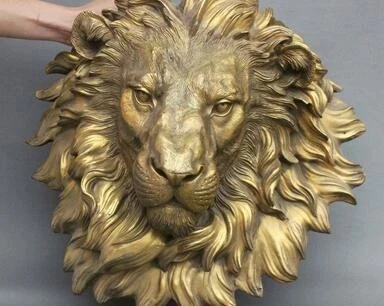 Palazzo Display Fengshui Cinese Folk Pure Brass Guard King Lion Head Mask Statue