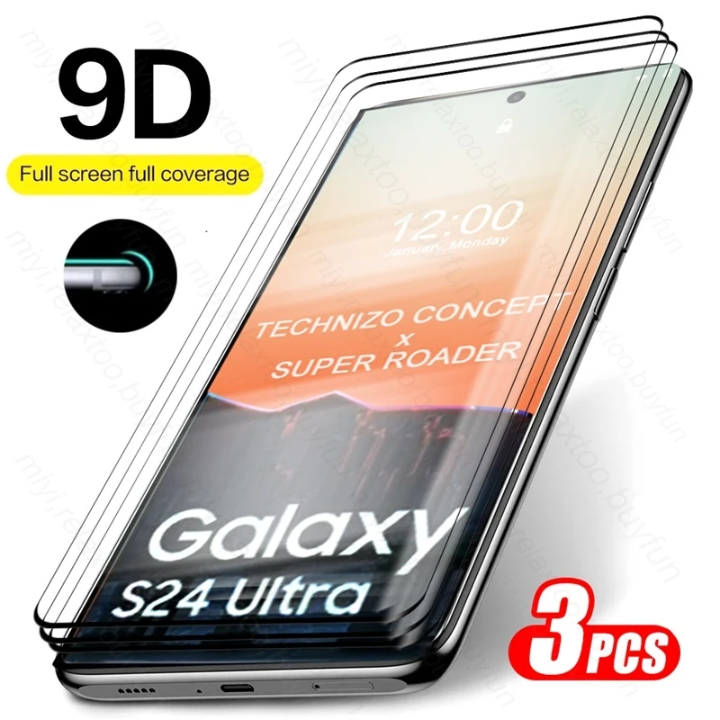 S24Ultra Glass 3Pcs 19D Vetro Temperato Curvo Per Samsung Galaxy S24 Ultra Screen Protector Film Samsungs S 24 Ultra Plus S24 +