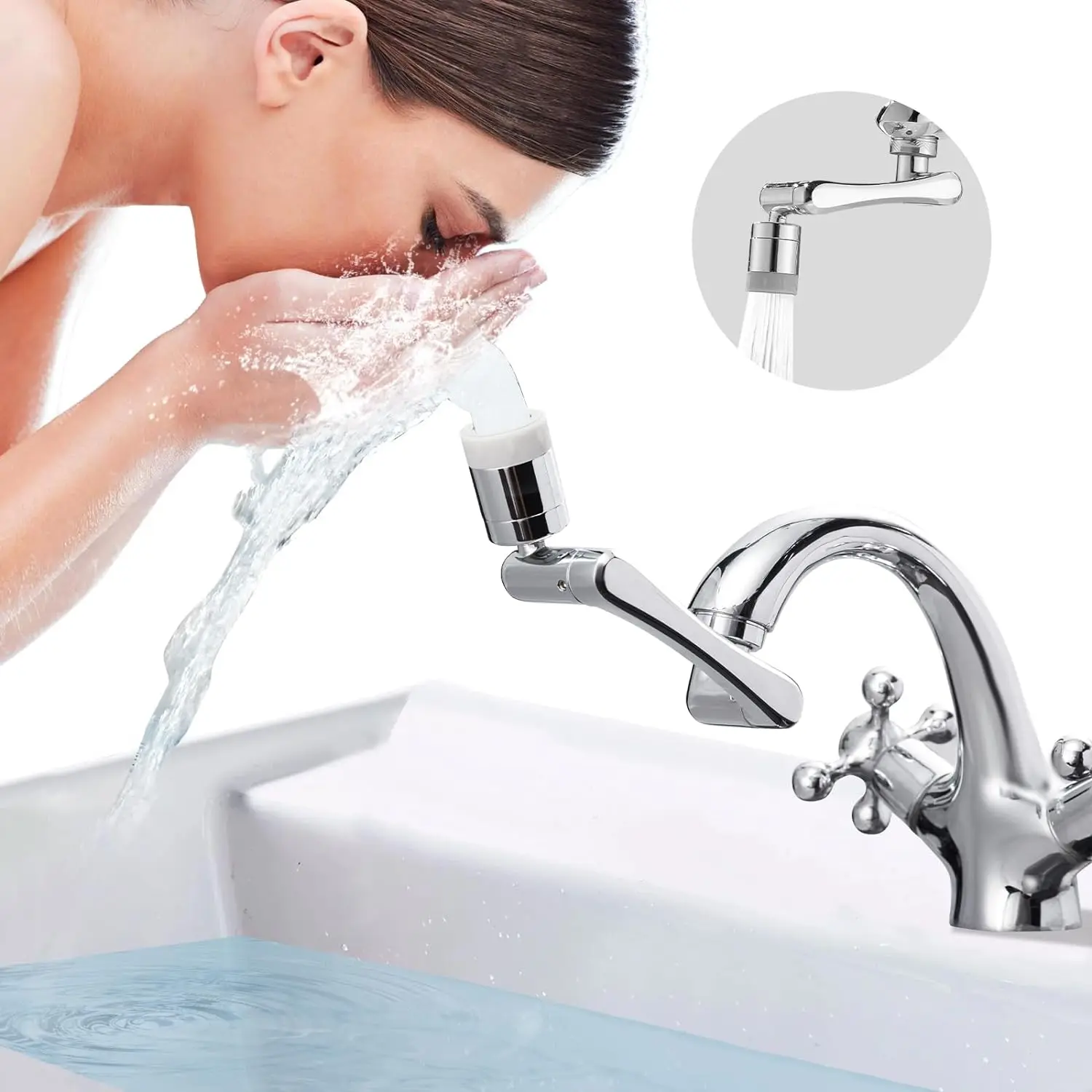 Rubinetto Girevole A 1080 °-Extender Lavello-Aeratore 2 Modalità Splash Water Filter Extension Cucina Bagno Attacco Spray Girevole A 360 °