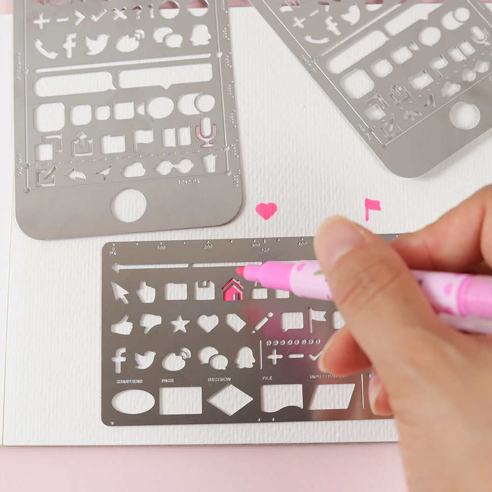 1Pc Stencil Da Disegno In Metallo Gatto Multifunzionale Righello Cavo Modello Segnalibro Diario Album Diario Scrapbooking Cancelleria Righello
