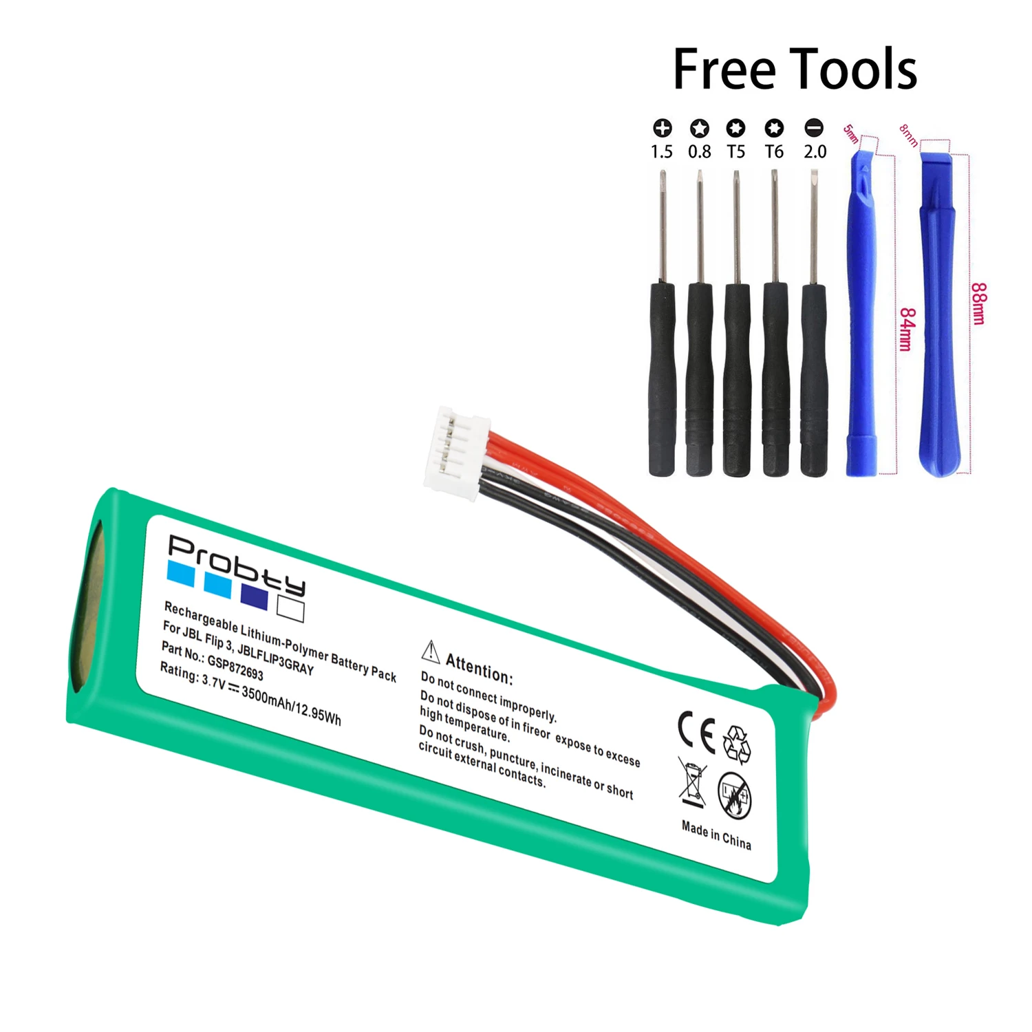 Batteria 3500Mah Gsp872693 Per Jbl Flip 3 Flip 3 Grigio Gsp872693