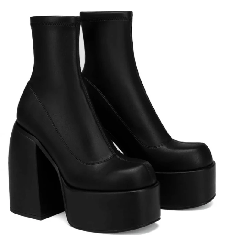 Morden Boots Donna Platform Heels Punta Tonda Stivale In Pelle Tacchi Grossi Cerniera Designer Scarpe Tacco Largo Moda Ragazze Scarpe Casual