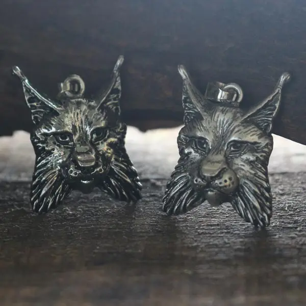 Lanseis 10Pcs Viking Animal Lynx, Collana Da Uomo Con Ciondolo Lynx Head Animal Totem.Bobcat Charm Cat Jewel Pagan Jewelry