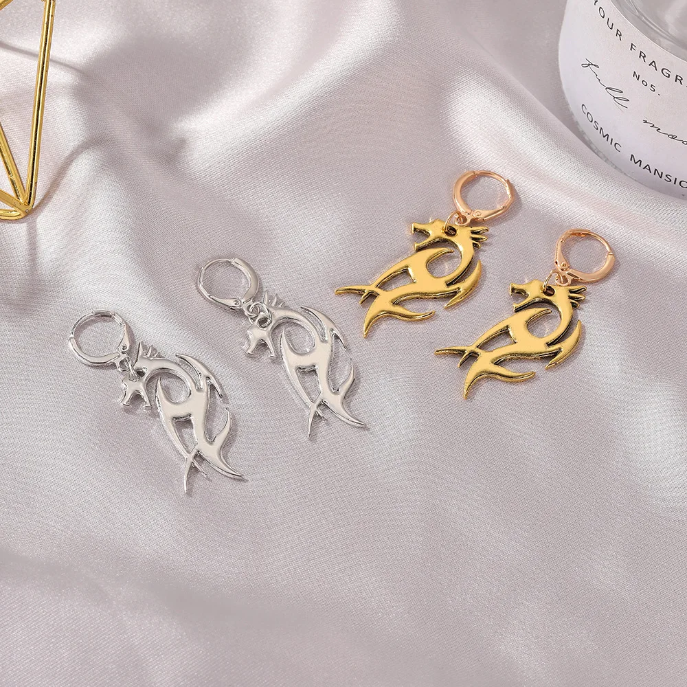 Sohot Dragon Pattern Totem Hoop Earrings Alloy Jewelry For Women Fashion Simple Personality Vintage Party Gift Wholesale