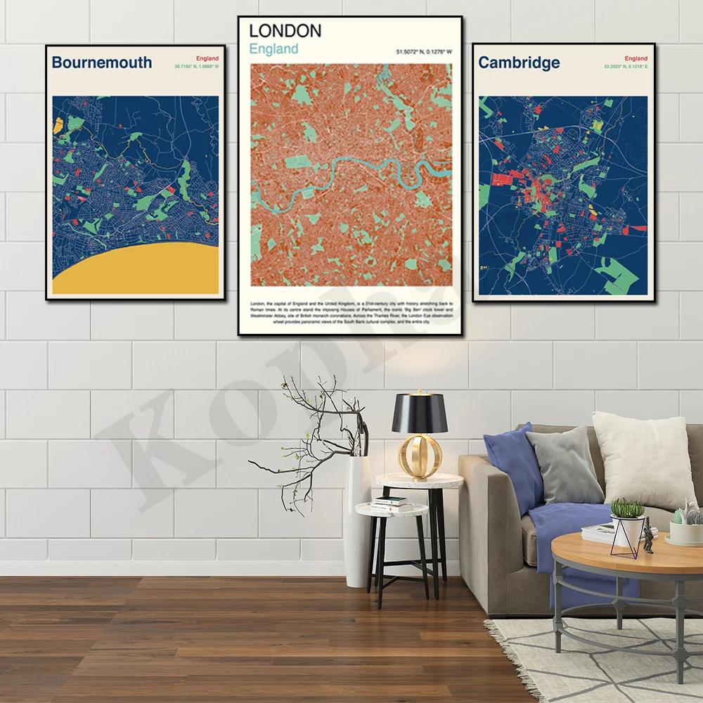 Londra. Harrate. Scatola Di Pesce Stagno. Cambridge. Città Di Londra. Poster Di Decorazione Di Arte Della Parete Della Mappa Dei Colori Della Città De