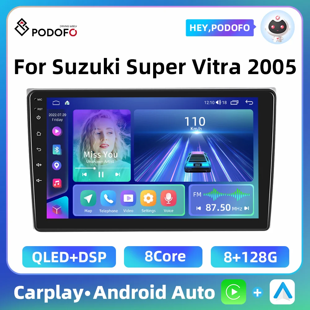 Podofo Ai Voice Car Stereo Radio Per Suzuki Super Vitra 2005 2 Din Android Fm Ricevitore Rds Radio Hd Schermo Volante Remoto