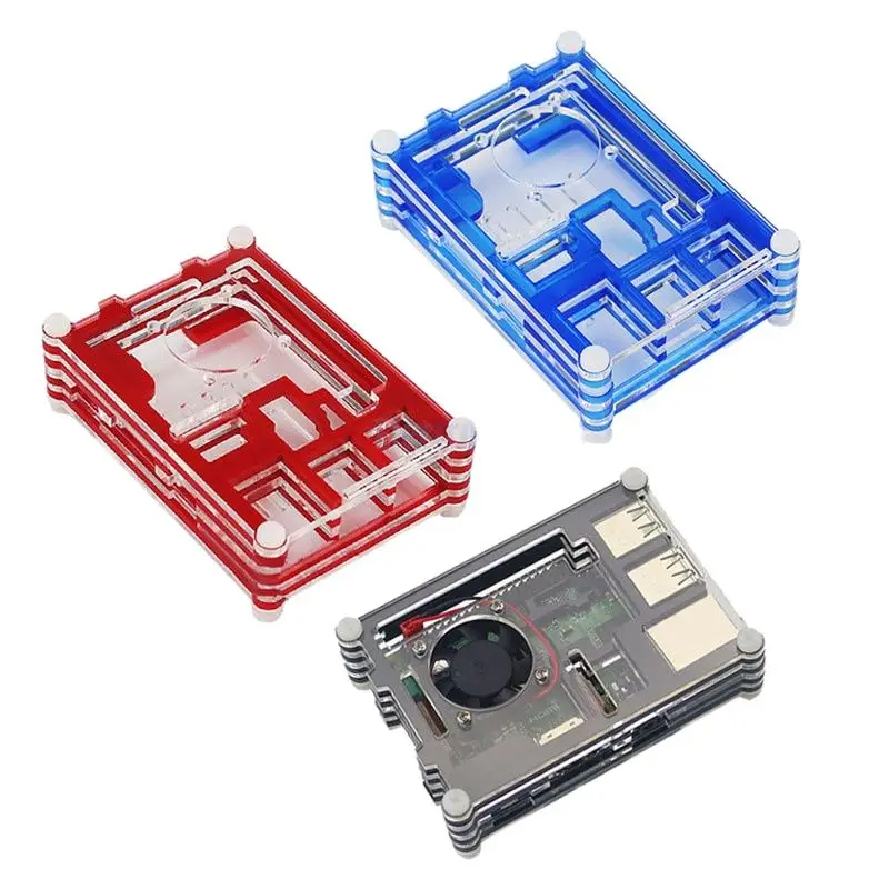 Per Raspberry Pi 3B + 3B Case 9 Strati Nero Blu Rosso Scatola Acrilica Ventola Di Raffreddamento Per Raspberry Pi 3 Modello B Case Fan All'Ingrosso