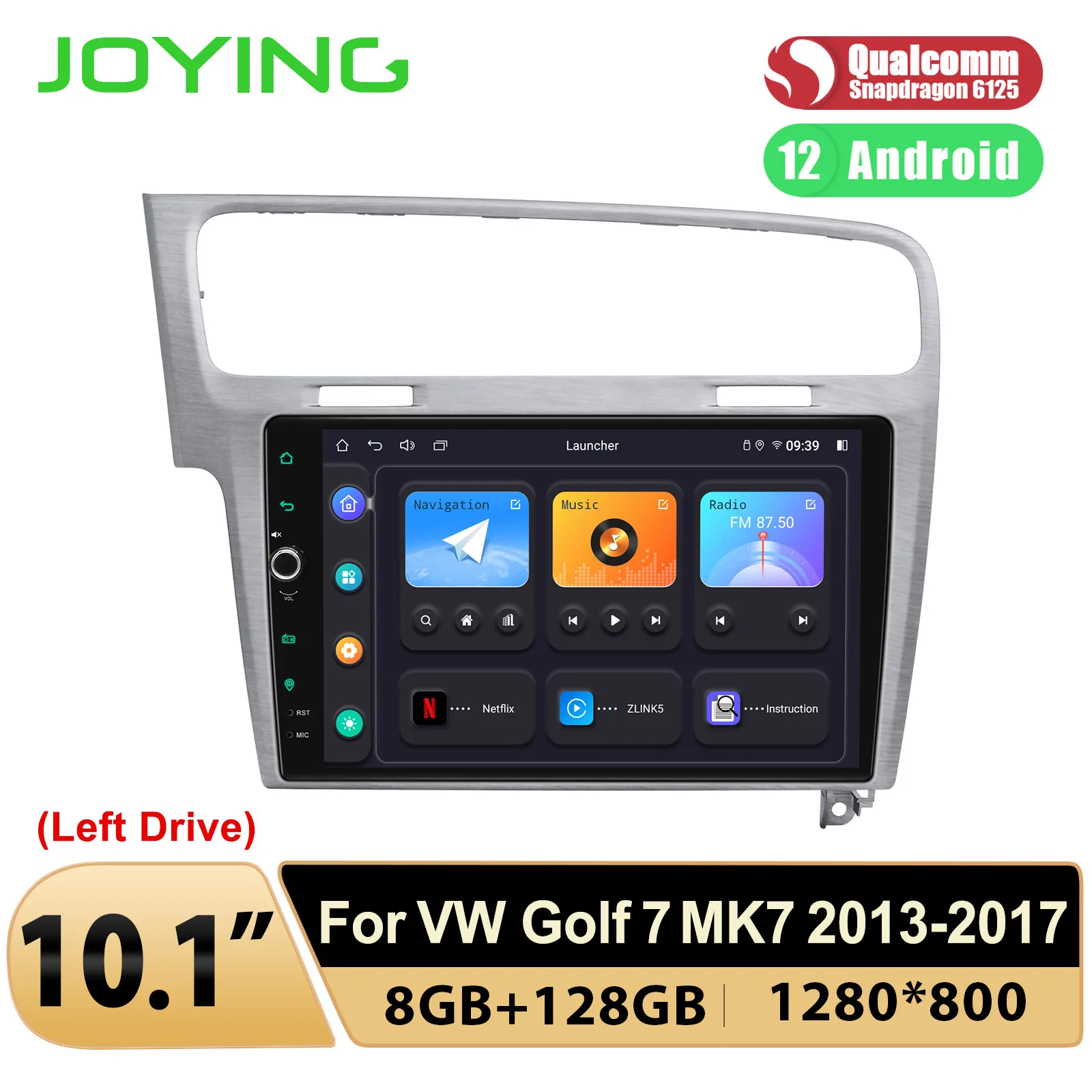 Joying 10.1 ''Android 12 Autoradio Stereo Head Unit Per Volkswagen Vw Golf 7 Mk7 2013-2017 Con Processore Qualcomm Snapdragon.