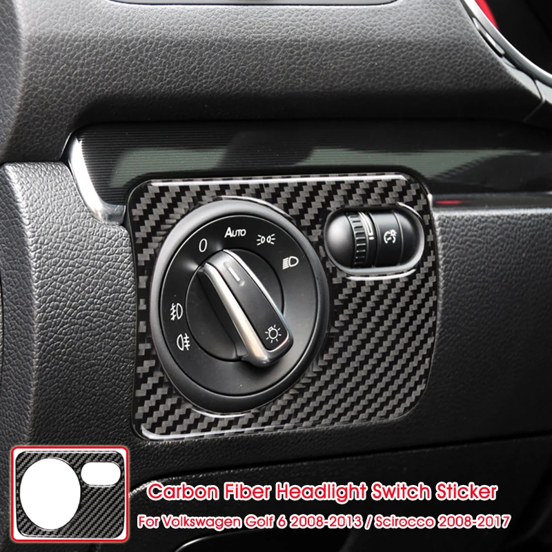 Carbon Fiber Car Interior For Volkswagen Vw Golf 6 Gti R Scirocco Accessories Headlight Switch Button Panel Frame Car Sticker