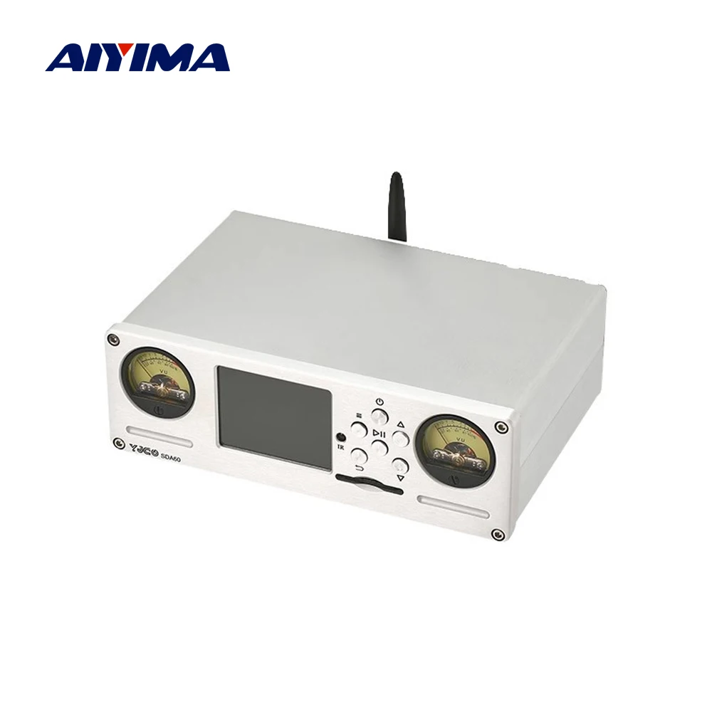 Aiyima Qcc5125 Digital Sd Bluetooth 5.1 Player Amplificatori Preamp Dual Vu Meter Decoder Hifi Sound Es9038Q2M Dsd256 Power Amp