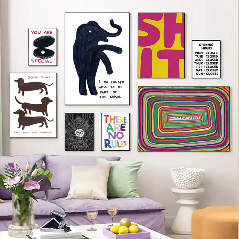 Astratto David Shrigley Bassotto Gatto Nero Circus Wall Art Canvas Painting Nordic Poster E Stampe Immagini Living Room Decor