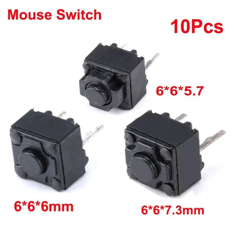 10 Pz Micro Mouse Pulsante Interruttore Quadrato 6*6*5.7Mm/6*6*6.0Mm/6*6*7.3Mm 6 X6X5.7/6/7.3Mm Interruttore Tattile Microsoft Black Dots