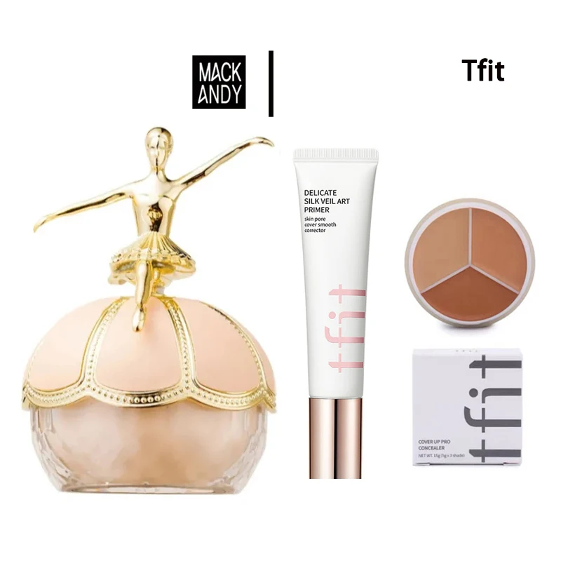Mack Andy Loose Setting Powder And Tfit Makeup Base Concealer Whitening Oil-Control Invisible Pore Foundation Korea Cosmetic Set