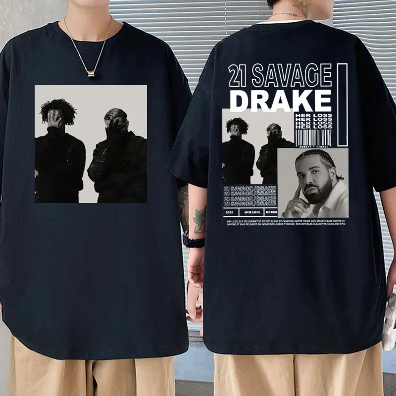 Rapper Drake 21 Savage Her Loss Album Musicale Hip Hop Magliette Grafiche Uomo Donna Hip Hop Maglietta Oversize Maschile Vintage Streetwear