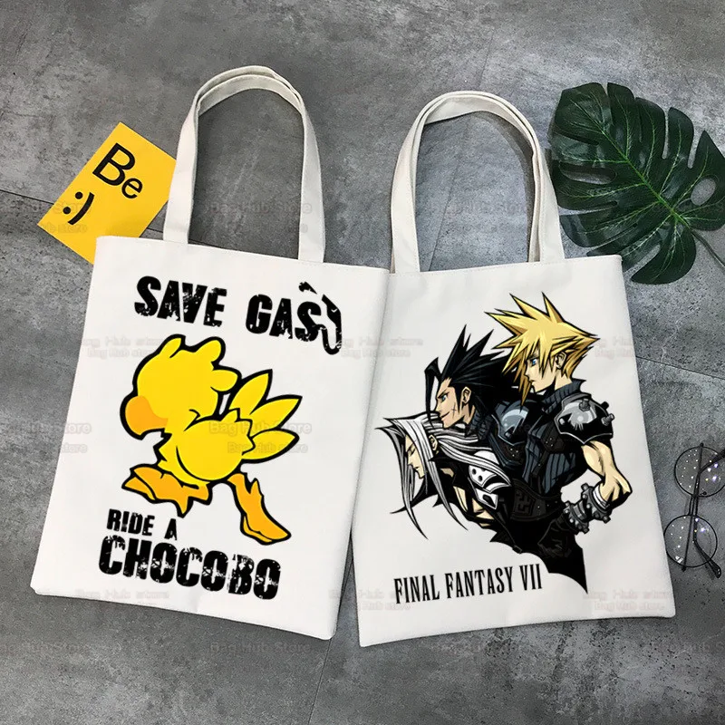 Final Fantasy Game Shopper Bags Shopping Tote Bag Cloud Strife Buster Cactus Borsa A Tracolla Canvas Large College Handbag