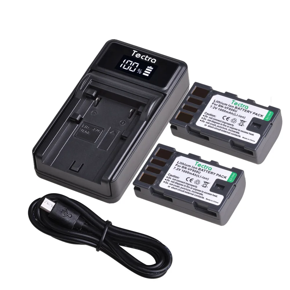 2Pc Tectra Bn-Vf808 Bnvf808 Batteria Fotocamera + Caricatore Usb Led Per Jvc Gz-Hd7 Gz-Mg575 Gz-Mg555 Fotocamera Gr-D750 Bn-Vf808U