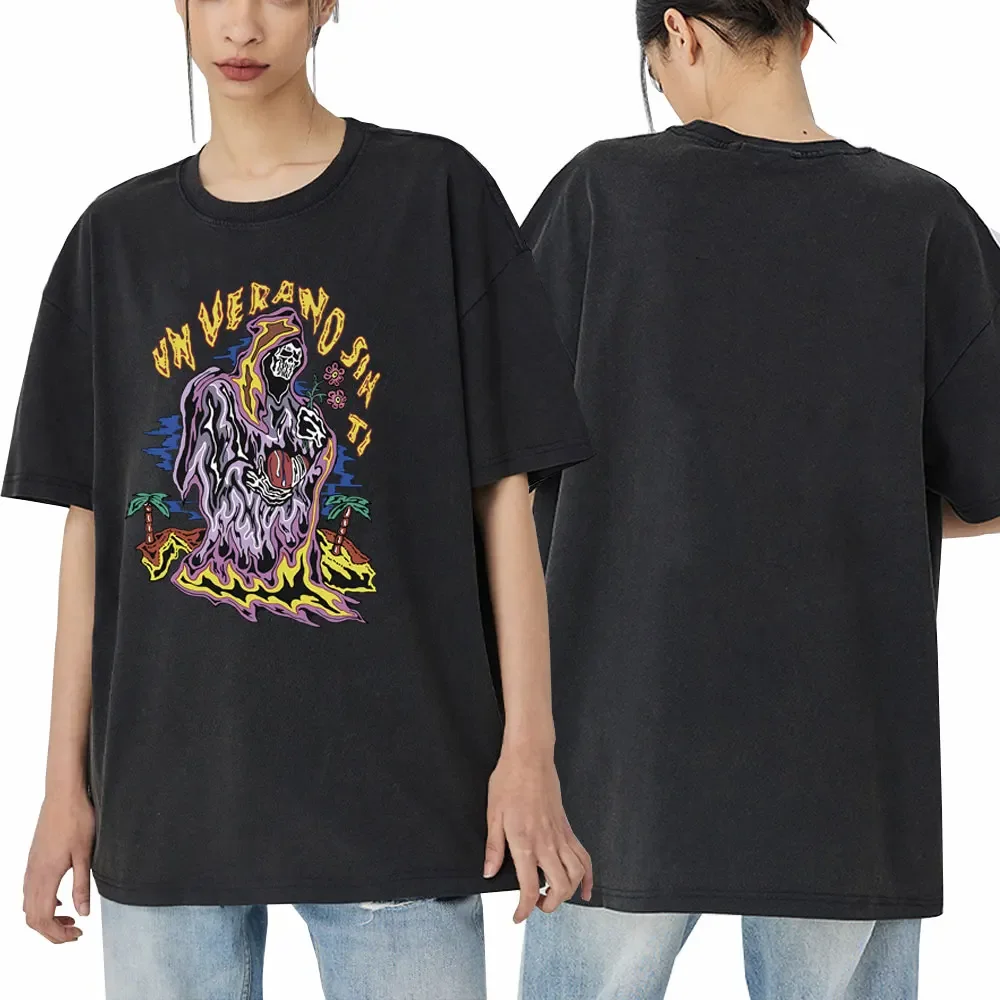 Lavato Vintage Bad Bunny Un Verano Sin Ti Nadie Sabe Lo Que Va A Pasar Mafranana Album Musicale Tshirt Maschio Scheletro Grafico T-Shirt