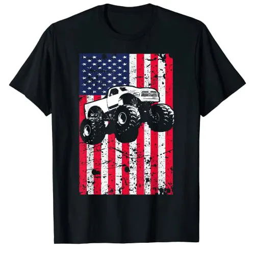 Monster Truck American Flag Racing Usa Patriotic T-Shirt Gift 4Th Of July Graphic Tee Top Camicette A Maniche Corte Uomo Donna Abbigliamento