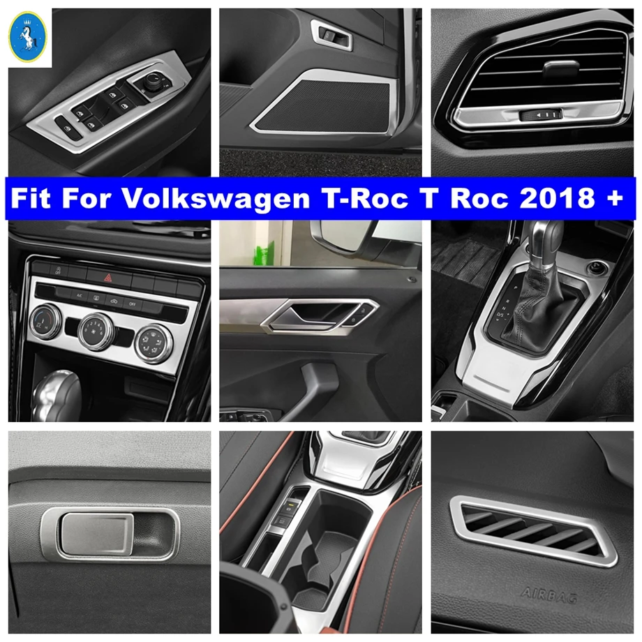 Argento Car Handle Bowl Frame / Dashboard Air Ac / Front Water Cup Cover Trim Per Volkswagen T-Roc T Roc 2018 - 2021 Accessori