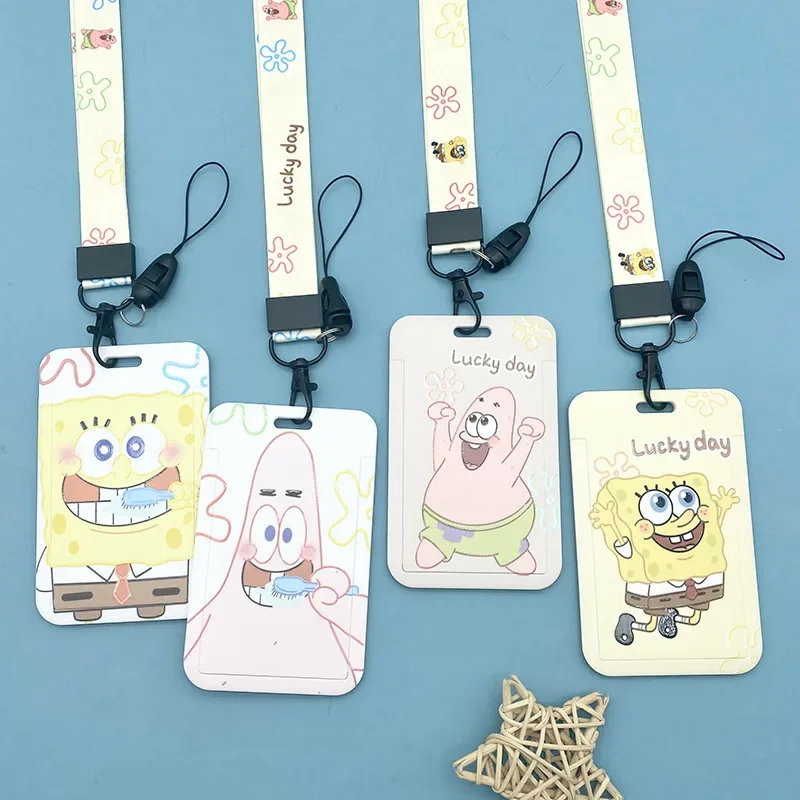 Potdemiel Spongebob Squarepants Cartoon Student Campus Pasto Card Set Work Id Set Subway Access Control Corda Appesa