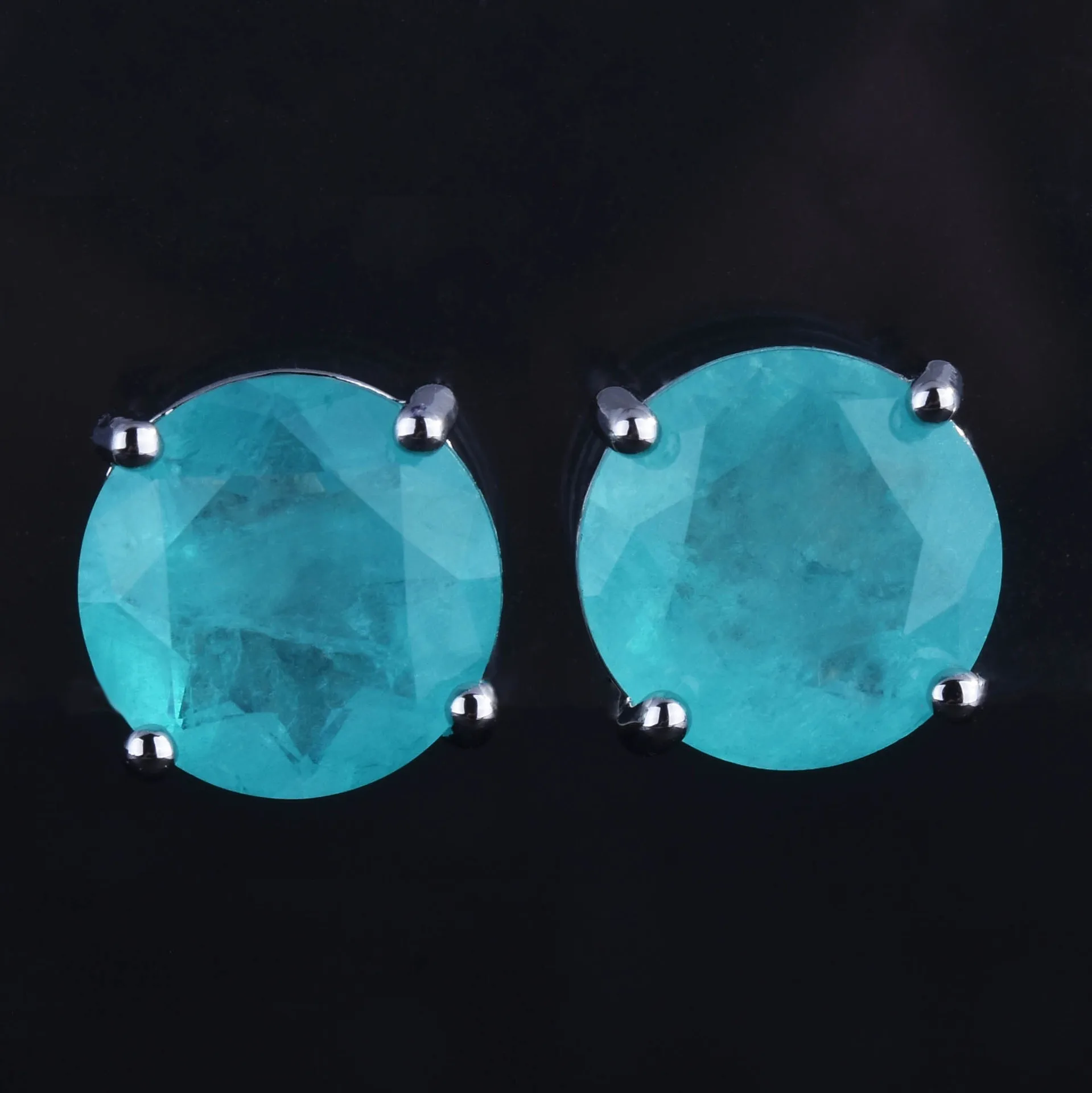 New Paraiba Tourmaline Crystal Stone Earrings Luxury Silver Color Charms Stud Earring For Women Bridal Party Jewelry
