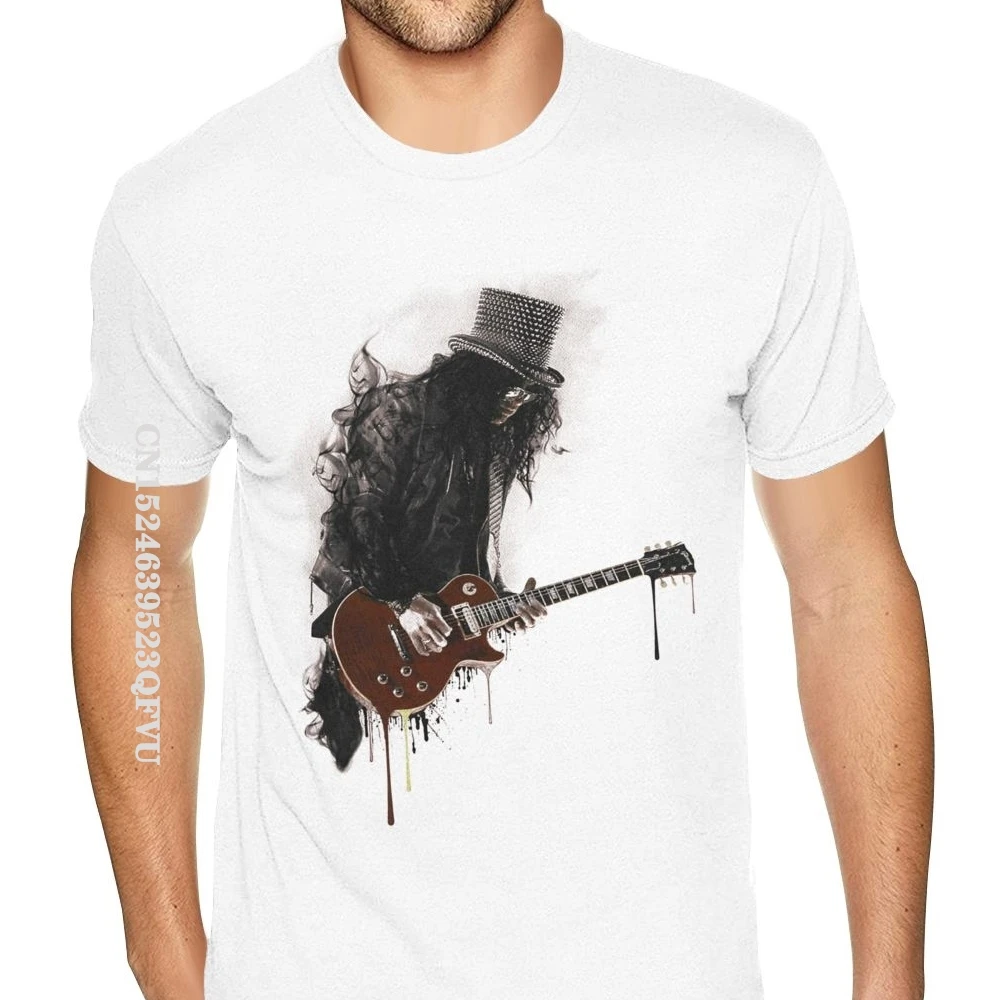 Cool Slash Playing Guitar Rock Music Band Gun N Roses T Shirt Uomo Custom Made Retro Cotton Kawaii Gothic Style Tshirt