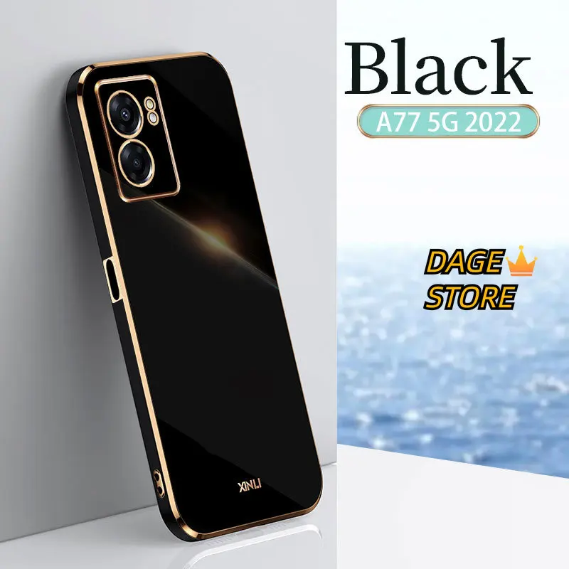 6D Plating Soft Casing For Oppo A57 2022 / A77 2022 Silicone Shockproof Square Shiny Bling Electroplating Back Cover