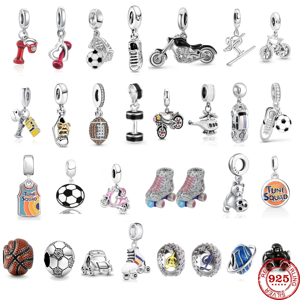 Nuovo 925 Sterling Silver Sport Football Dumbbell Moto Charm Bead Fit Originale Pandora Bracciale Fai Da Te Gioielli Da Donna Bigiotteria