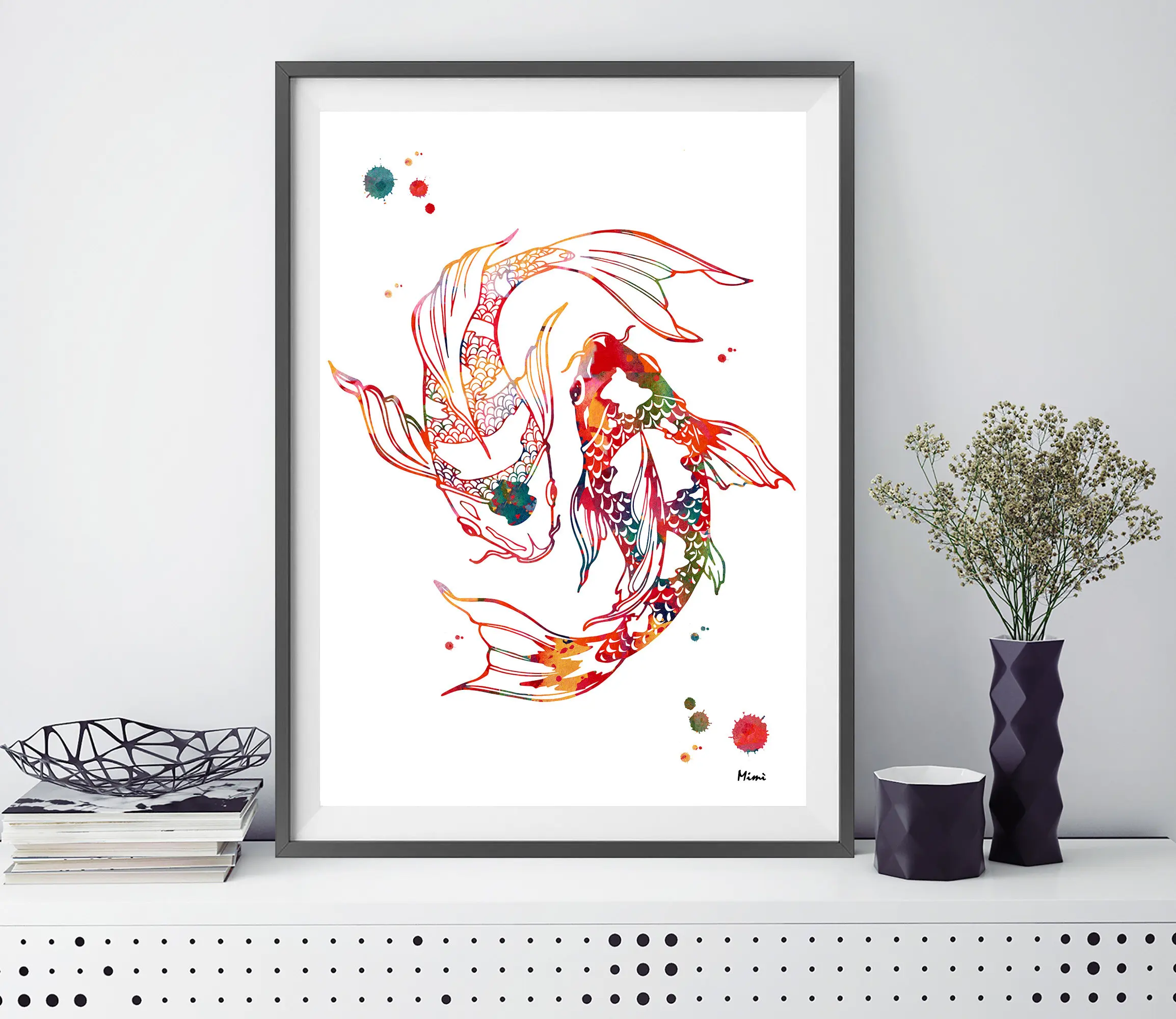 Modern Koi Fish Carp Cinese Fish Acquerello Canvas Print Painting Poster Wall Art Picture For Living Room Bedroom Frameless