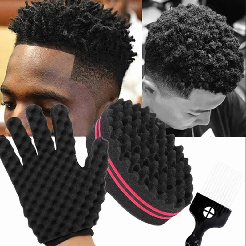 Uomini Magic Hair Brush Guanti In Spugna Barbershop Braider African Styling Fork Comb Curls Foam Per Salon Parrucchiere Tools