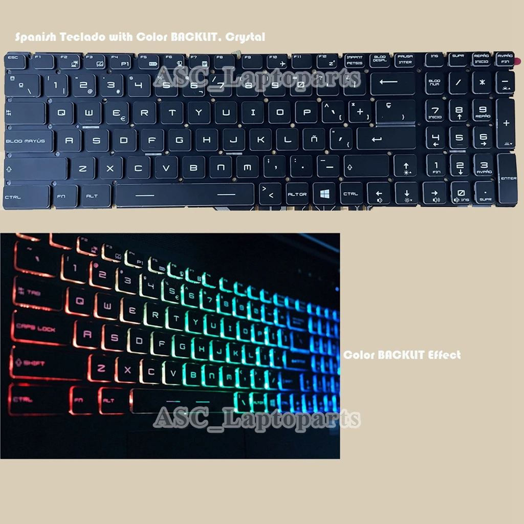 Tastiera Teclado Spagnola Per Msi Gs70 Stealth Gs72 6Qc Stealth(4K) Gs70 6Qd Stealth Gs70 6Qe Stealth Pro Retroilluminato A Colori, Cristallo