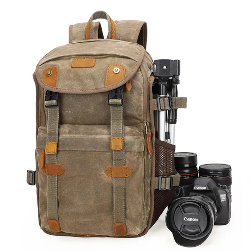 Batik Canvas + Crazy Waterproof Horse Leather Camera Bags Outdoor Photography Dslr/Slr Zaino Fotocamera Slr Bag Per Nikon Canon