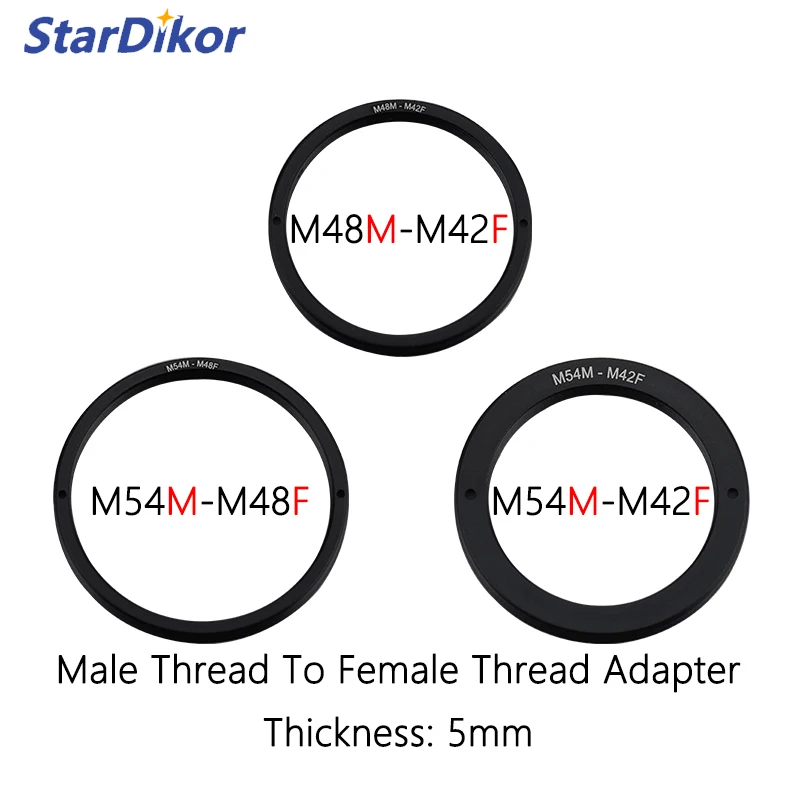 Stardikor M42/M48/M54 X0.75 Maschio A Femmina Filettatura Telescopio Adattatore Anello In Lega Di Alluminio Per Fotocamera Zwo Qhy Thickness-5Mm