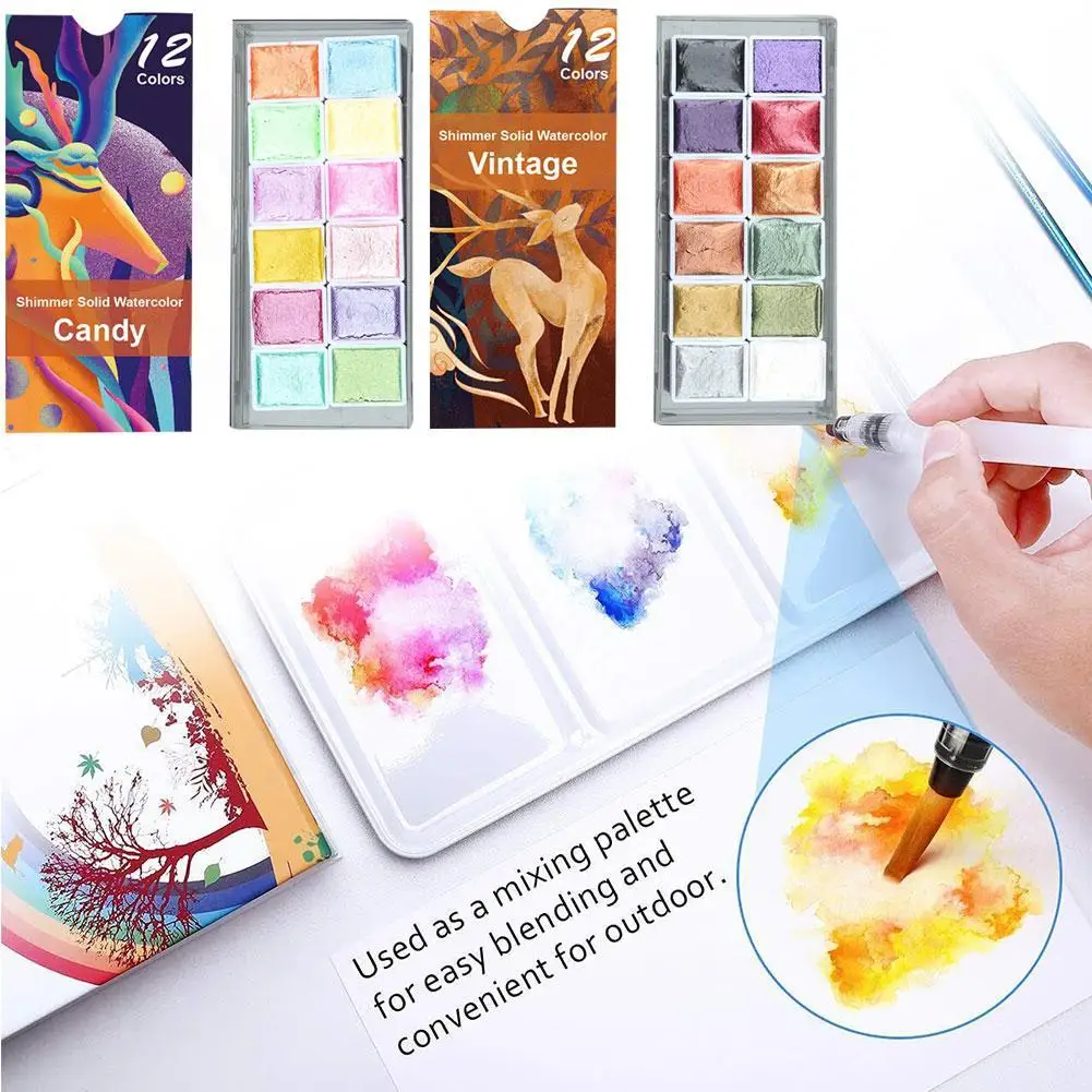 Shimmer 12 Colori Solid Acquerello Paint Flash Retro Pearlescent Metal Macaron Candy Colors Set Per Art Painting Nail Design