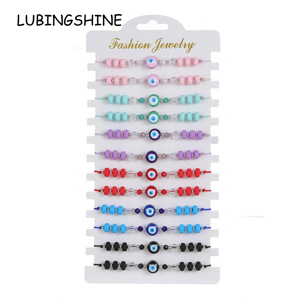 12 Pz/Lotto Blue Turkey Evil Eye Bracciale Per Donna Uomo Clay Macaron Beads Bracciale Hand Fashion Friendship Jewelry Wholesale