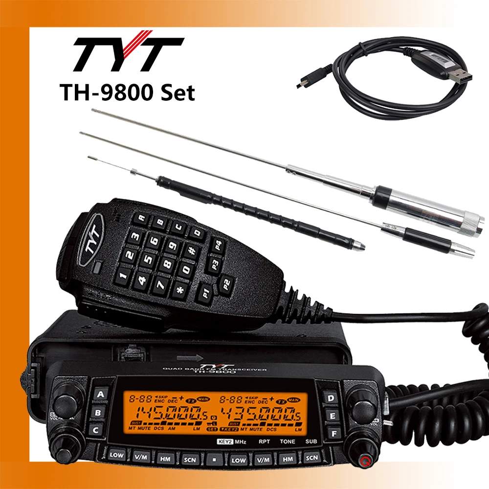 Tyt Th-9800 Plus + Accessori Radio Mobile 50W Ricetrasmettitore Quad Band Th9800 Walkie Talkie Car Truck Radio Repeater Scrambler