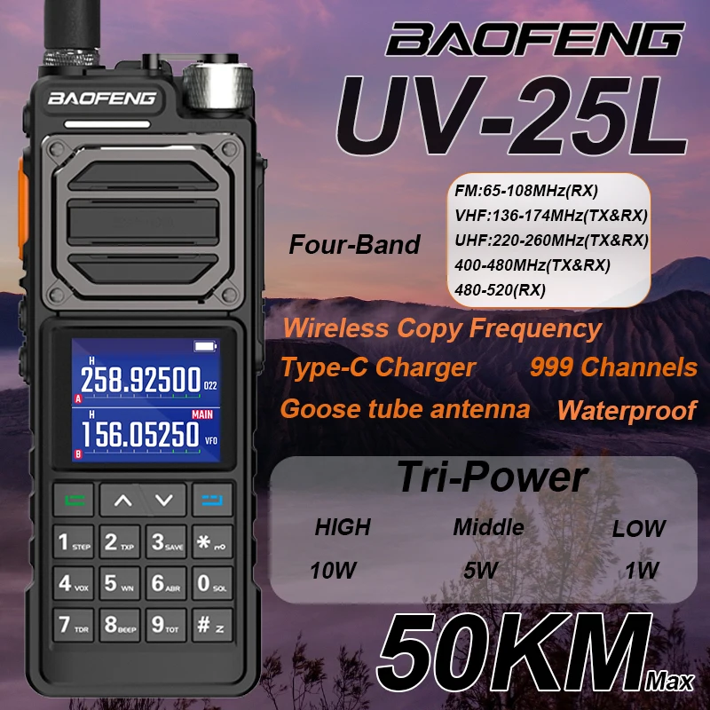 Nuovo Baofeng Uv-25L Walkie Talkie Radio Bidirezionale 50Km Wireless Copy Frequency Ham Radio Radio Portatile Ad Alta Potenza Type-C 999Ch