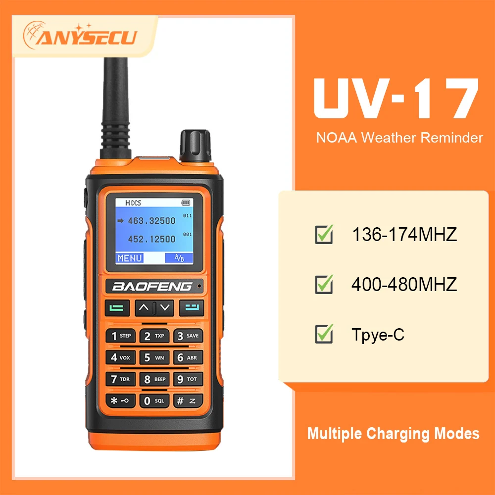 Baofeng Uv-17 Walkie Talkie Vhf Uhf Dual Band Caricatore Portatile Di Tipo C Ctcss/Dcs Scan 999 Channel Ham Radio Bidirezionale