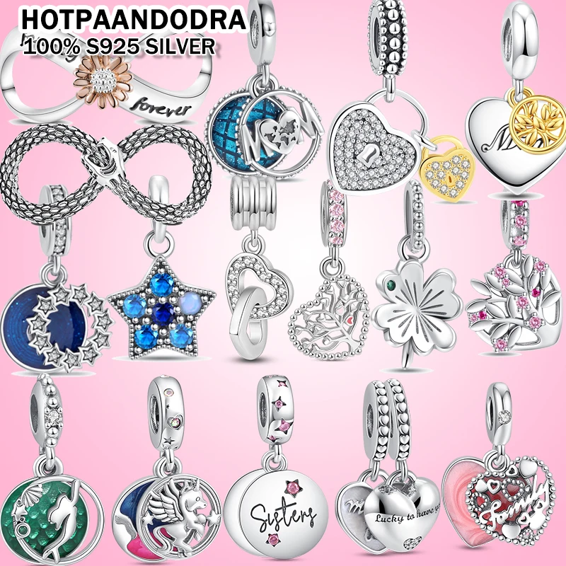 Nuovo 925 Argento Unicorno Quadrifoglio Stella Amore Mamma Ciondolo Simbolo Eterno Perline Fit Originale Pandora Charms Braccialetto Gioielli