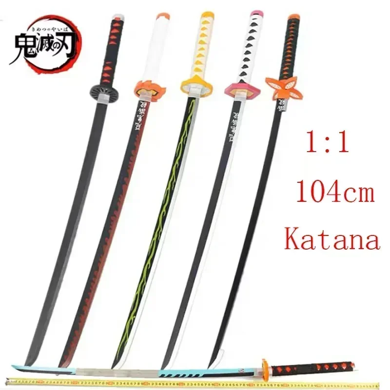 104Cm Demon Slayer Tanjirou Katana Sword Japanese Sword Killer Devil Katana Blade Diffusore Metallo Cosplay Toy Collection Ornament