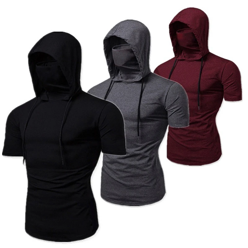 New Hooded T-Shirt Uomo Fashion Style Personality Stretch Leisure Sport Shirt Ninja Suit T-Shirt A Maniche Corte Mask Suit Tops