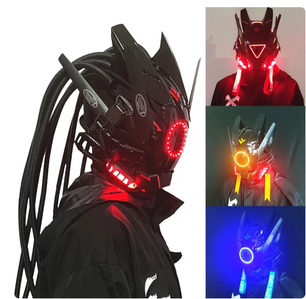 Cyberpunk Mask Led Hair Festival Halloween Christmas Cosplay Helmet Party Gift Per Adulti