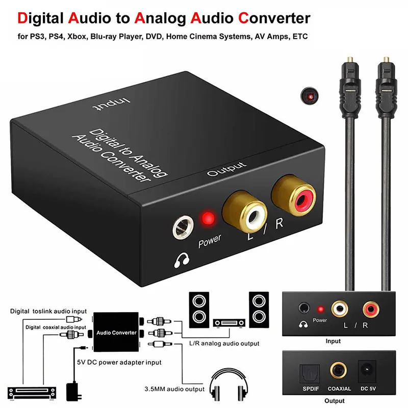 Amplificatore Decodificatore Audio Digitale Spdif Convertitore Rca L/R Jack Rca Da 3.5Mm Audio Digitale A Fibra Ottica Coassiale Portatile