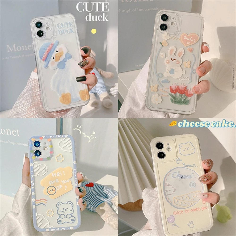 Art Wavy Blue Flower Strawberry Cute Custodia Posteriore Morbida In Silicone Per Iphone 14 X Xr 7 8 Plus 13 Promax 11 12 Mini Xsmax Phone Capa